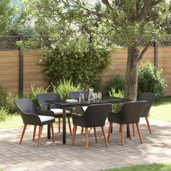 vidaXL Ensemble de salle à manger pour jardin 7 pcs Noir polyrotin