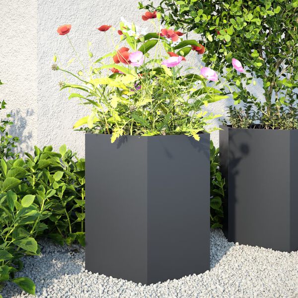 vidaXL Jardini&egrave;res 2 pcs anthracite hexagone 46x40x45 cm acier