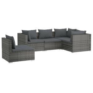 vidaXL Salon de jardin 5 pcs avec coussins R&eacute;sine tress&eacute;e Gris
