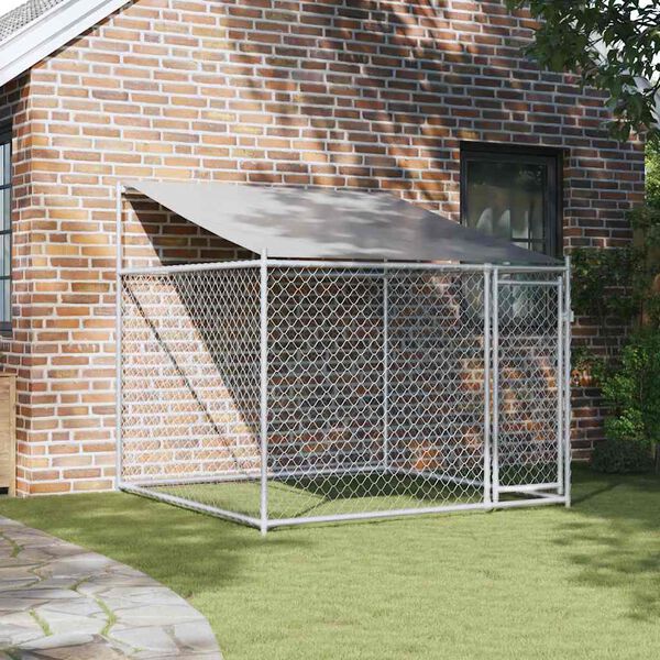 vidaXL Cage pour chien avec toit et porte gris 2x2x2 m acier galvanisé