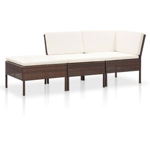 vidaXL Salon de jardin 3 pcs avec coussins R&eacute;sine tress&eacute;e Marron