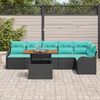 vidaXL Ensemble de canap&eacute; de jardin 7 pcs Noir et Bleu polyrotin