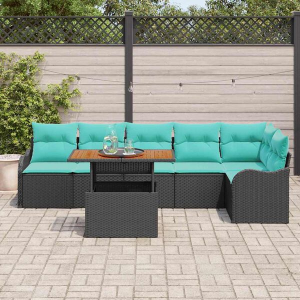 vidaXL Ensemble de canap&eacute; de jardin 7 pcs Noir et Bleu polyrotin