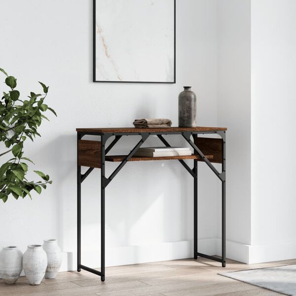 vidaXL Table console avec &eacute;tag&egrave;re ch&ecirc;ne marron 75x30x75 cm
