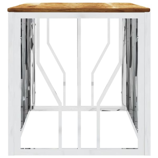 vidaXL Table basse argenté acier inoxydable et bois massif d'acacia