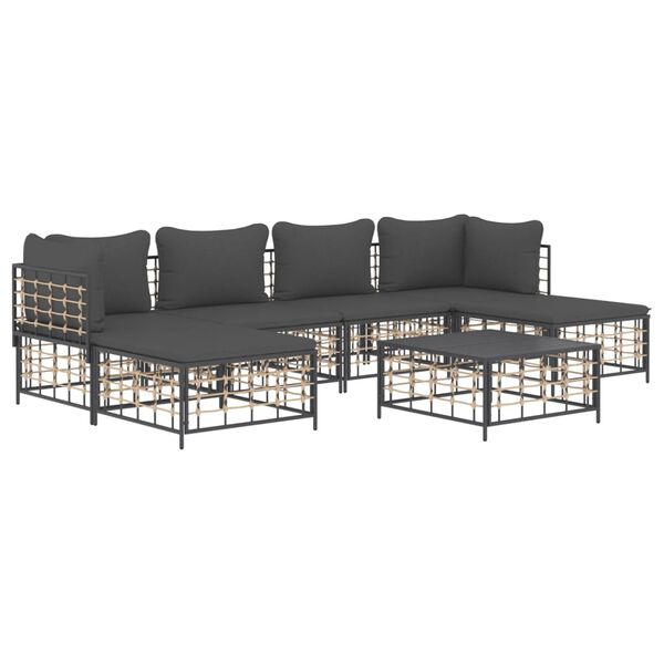 vidaXL Salon de jardin 7 pcs avec coussins anthracite r&eacute;sine tress&eacute;e