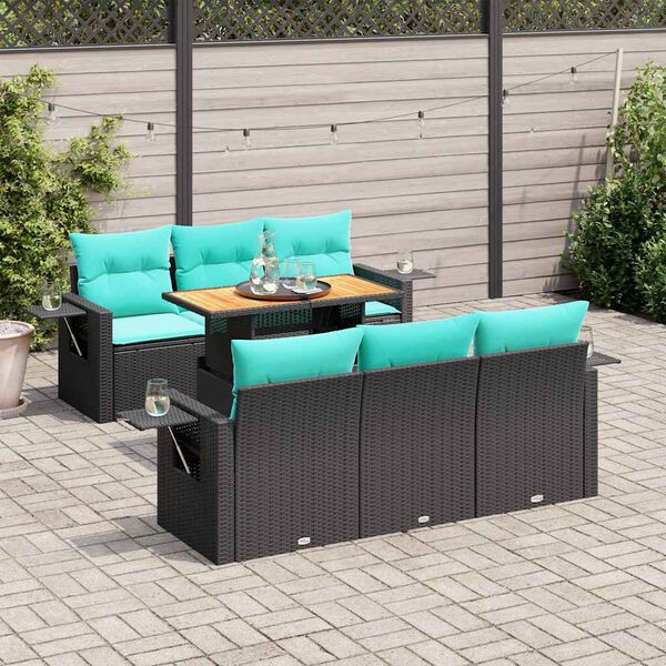 vidaXL Salon de jardin 7 pcs avec coussins noir r&eacute;sine tress&eacute;e