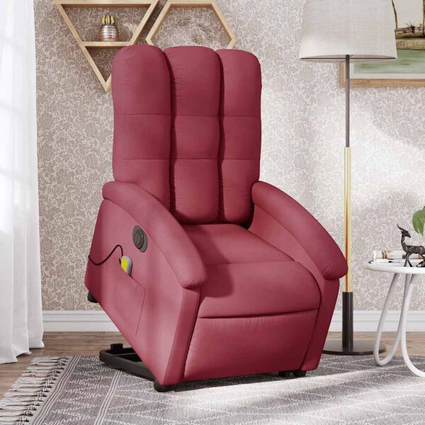 vidaXL Fauteuil inclinable de massage électrique rouge bordeaux tissu