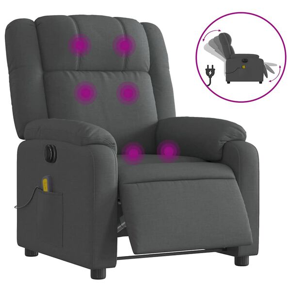 vidaXL Fauteuil inclinable de massage &eacute;lectrique gris fonc&eacute; tissu