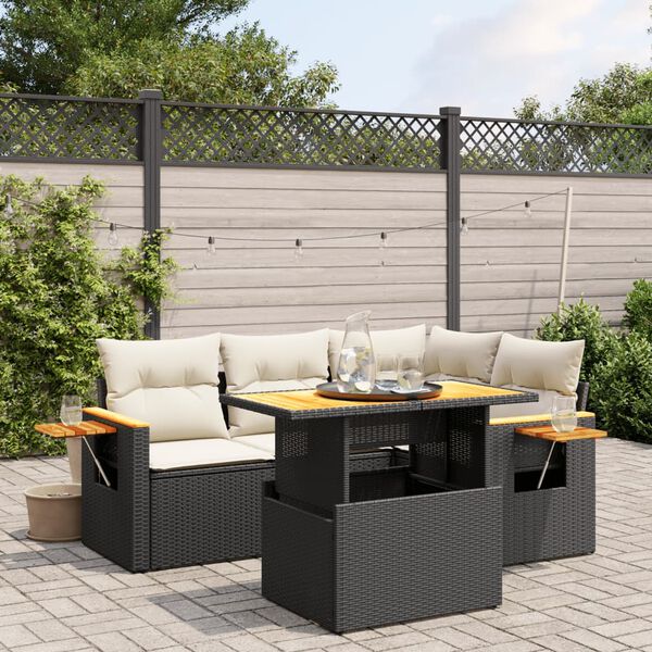 vidaXL Salon de jardin 5 pcs avec coussins noir r&eacute;sine tress&eacute;e