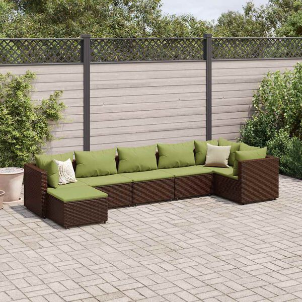 vidaXL Salon de jardin avec coussins 7 pcs marron r&eacute;sine tress&eacute;e