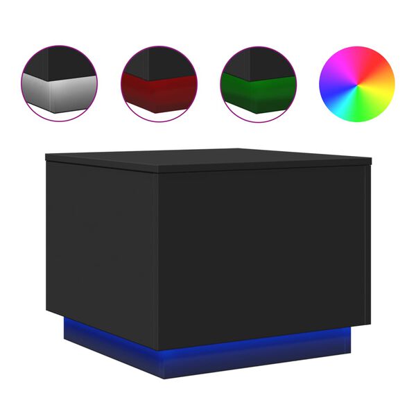 vidaXL Table basse avec lumi&egrave;res LED noir 50x50x40 cm