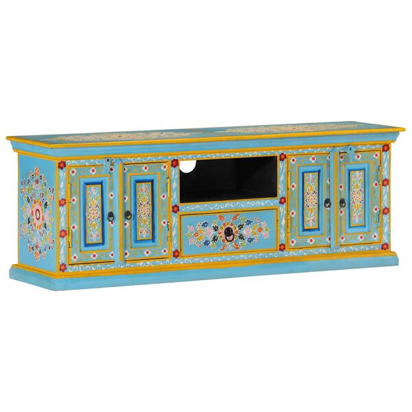 vidaXL Meuble TV bleu 110x30x40 cm bois massif de manguier