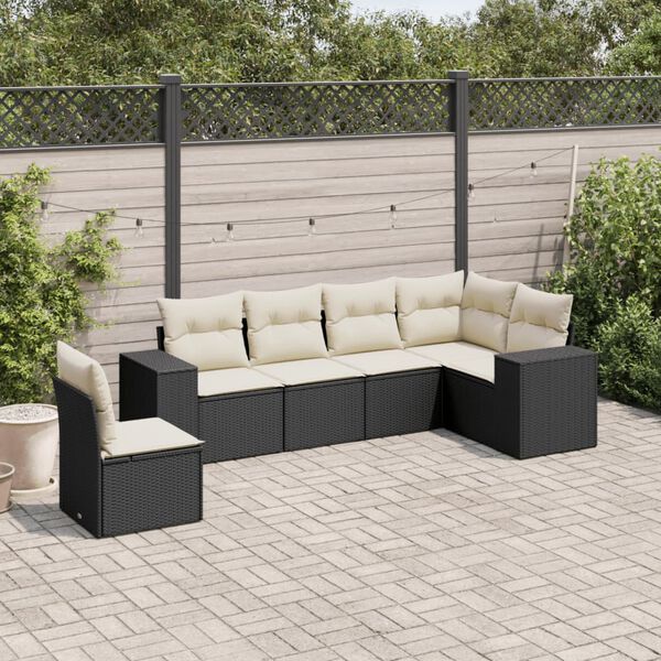 vidaXL Salon de jardin 6 pcs avec coussins noir r&eacute;sine tress&eacute;e