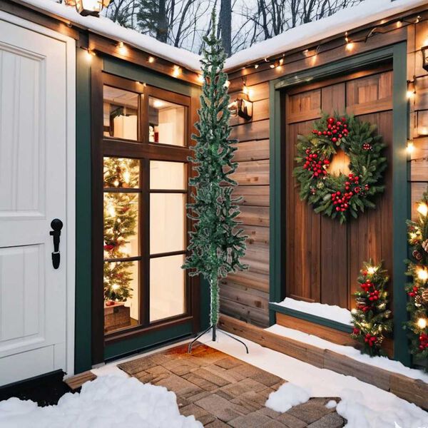 vidaXL Demi sapin de No&euml;l artificiel mince avec support Vert 240 cm