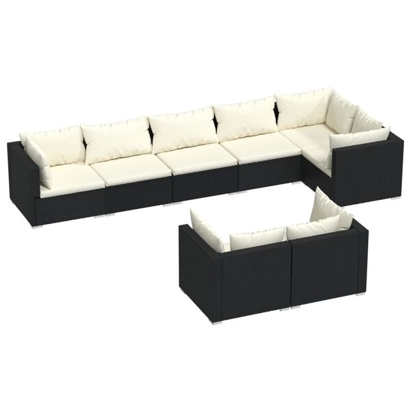 vidaXL Salon de jardin 8 pcs avec coussins noir r&eacute;sine tress&eacute;e