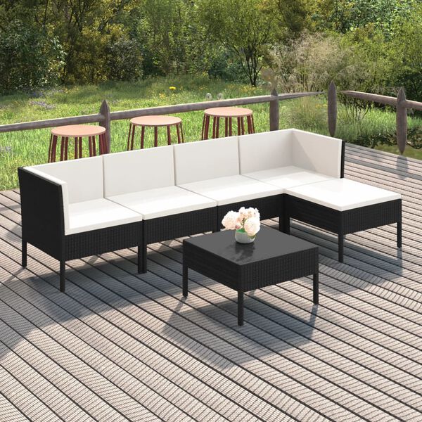vidaXL Salon de jardin 6 pcs avec coussins r&eacute;sine tress&eacute;e noir