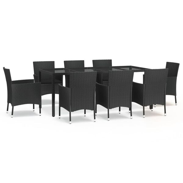 vidaXL Ensemble &agrave; manger jardin 9pcs et coussins noir r&eacute;sine tress&eacute;e