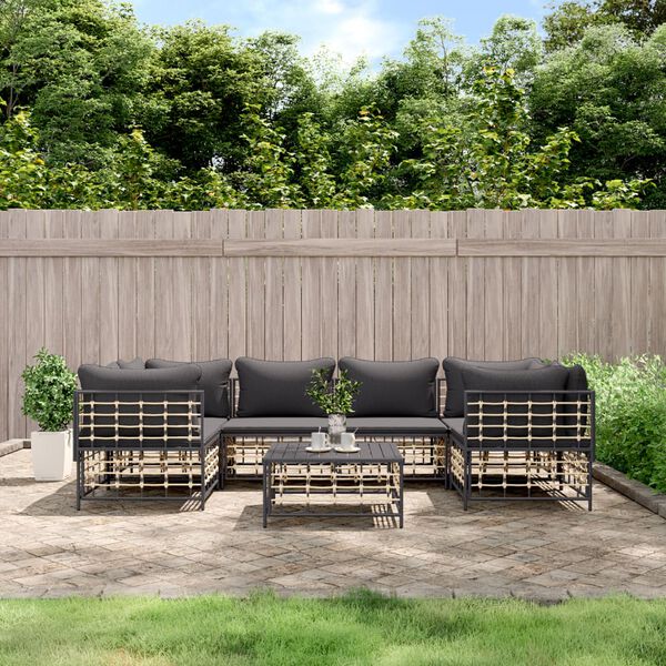 vidaXL Salon de jardin 7 pcs avec coussins anthracite r&eacute;sine tress&eacute;e
