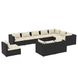 vidaXL Salon de jardin 10 pcs avec coussins R&eacute;sine tress&eacute;e Noir