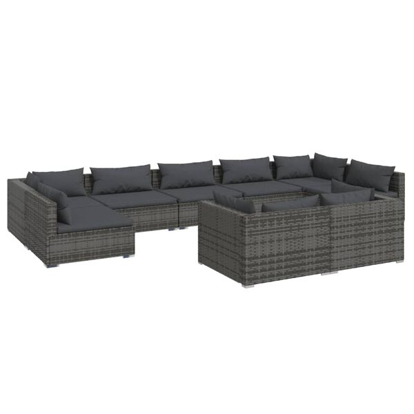 vidaXL Salon de jardin 9 pcs avec coussins Gris R&eacute;sine tress&eacute;e
