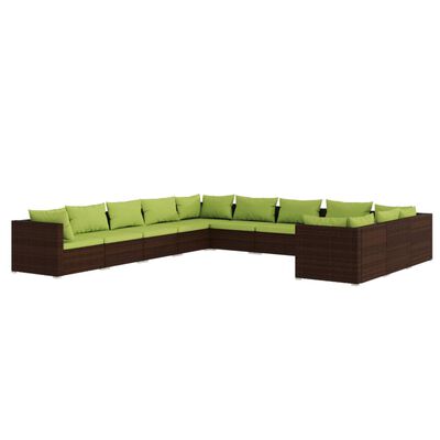 vidaXL Salon de jardin 11 pcs avec coussins Résine tressée Marron