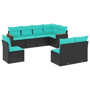 vidaXL Salon de jardin 8 pcs avec coussins noir r&eacute;sine tress&eacute;e