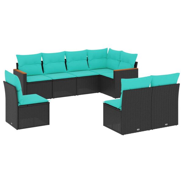 vidaXL Salon de jardin 8 pcs avec coussins noir r&eacute;sine tress&eacute;e