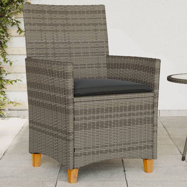 vidaXL Chaises de jardin coussins lot de 2 gris r&eacute;sine tress&eacute;e et bois