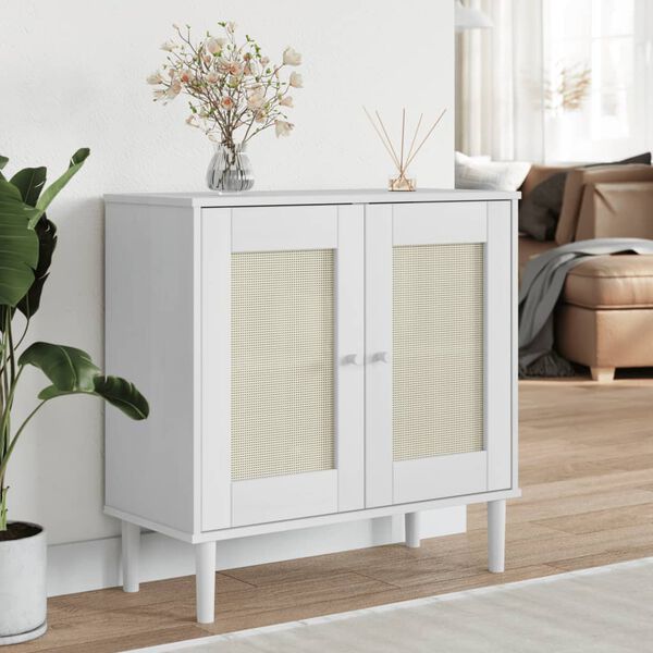vidaXL Buffet SENJA aspect rotin blanc 80x35x80 cm bois massif de pin