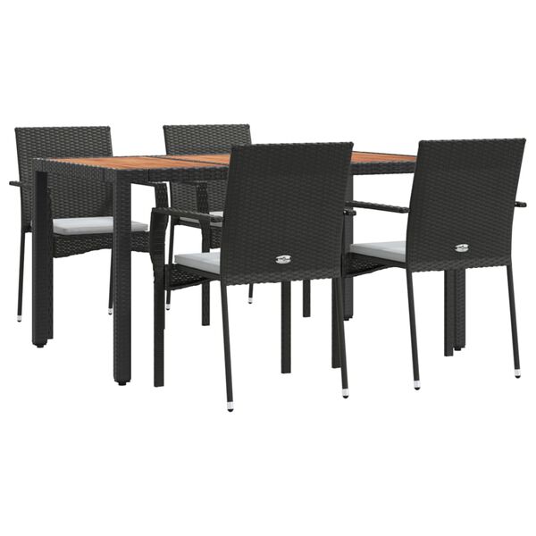 vidaXL Ensemble &agrave; manger de jardin coussins 5pcs Noir R&eacute;sine tress&eacute;e