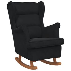 vidaXL Fauteuil &agrave; bascule &agrave; oreilles en velours noir bois massif