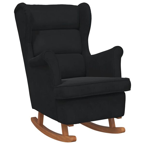 vidaXL Fauteuil &agrave; bascule &agrave; oreilles en velours noir bois massif
