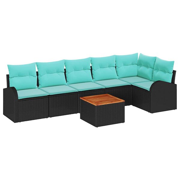 vidaXL Ensemble de canapé de jardin 7 pcs Noir et turquoise