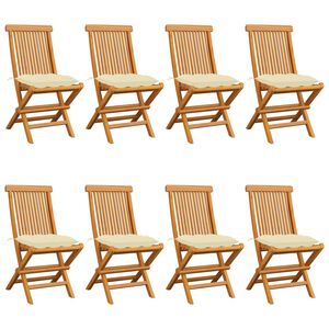 vidaXL Chaises de jardin et coussins blanc cr&egrave;me lot de 8 Teck massif