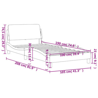 vidaXL Cadre de lit avec tête de lit gris clair 100x190 cm tissu