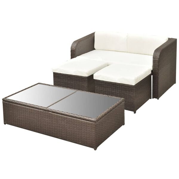 vidaXL Salon de jardin 4 pcs avec coussins R&eacute;sine tress&eacute;e Marron