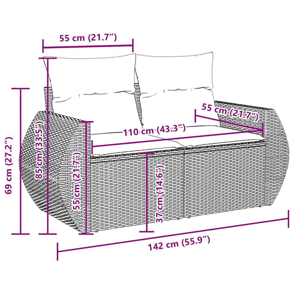 vidaXL Salon de jardin 7 pcs avec coussins noir résine tressée