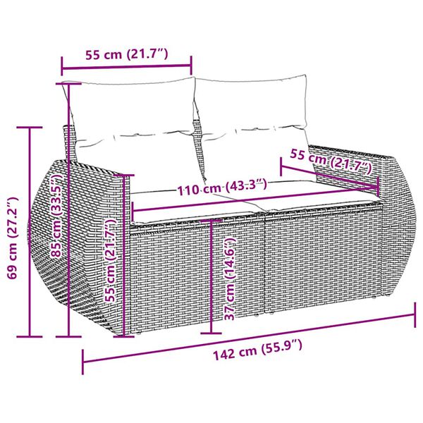 vidaXL Salon de jardin 7 pcs avec coussins noir résine tressée