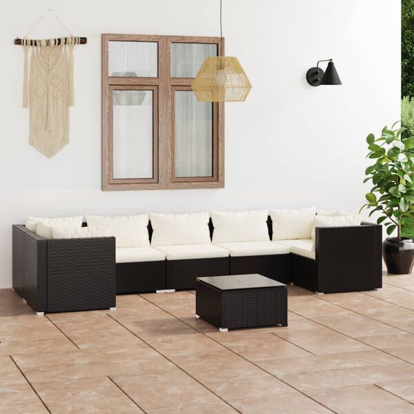 vidaXL Salon de jardin 8 pcs avec coussins R&eacute;sine tress&eacute;e Noir