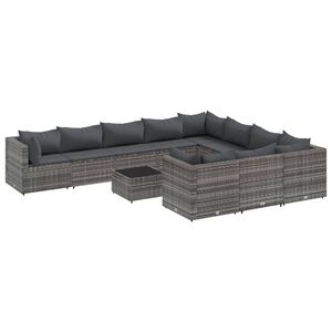 vidaXL Salon de jardin 11 pcs avec coussins gris r&eacute;sine tress&eacute;e
