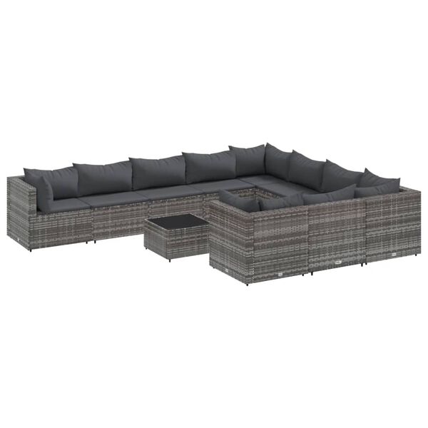 vidaXL Salon de jardin 11 pcs avec coussins gris r&eacute;sine tress&eacute;e