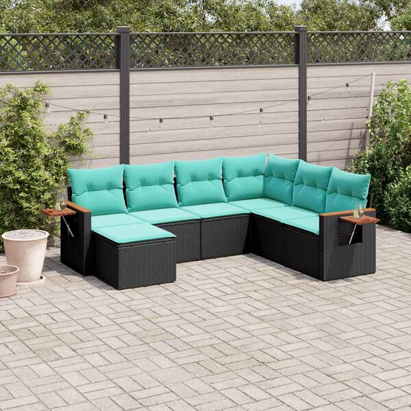 vidaXL Salon de jardin 7 pcs avec coussins noir r&eacute;sine tress&eacute;e
