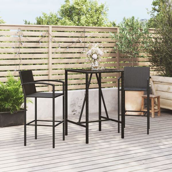 vidaXL Ensemble de bar de jardin 3 pcs noir r&eacute;sine tress&eacute;e
