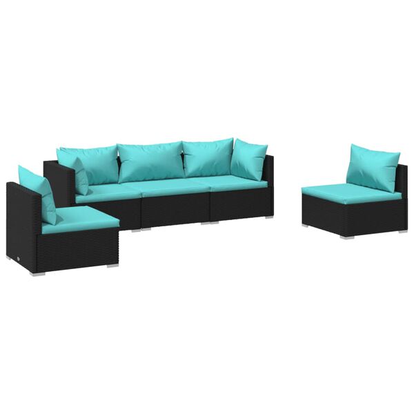 vidaXL Salon de jardin 5 pcs avec coussins R&eacute;sine tress&eacute;e Noir