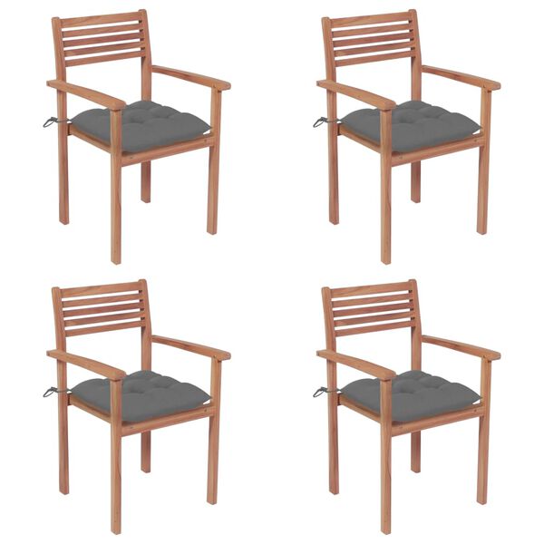 vidaXL Chaises de jardin lot de 4 et coussins gris Bois de teck solide
