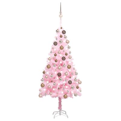 vidaXL Arbre de Noël artificiel pré-éclairé et boules rose 150 cm PVC