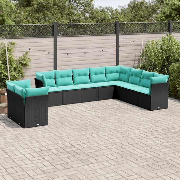 vidaXL Salon de jardin 10 pcs avec coussins noir r&eacute;sine tress&eacute;e