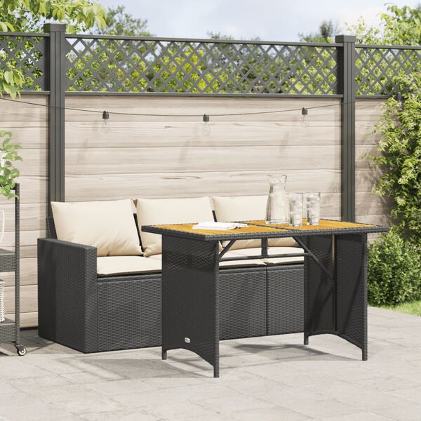 vidaXL Ensemble &agrave; manger de jardin coussins 2pcs noir r&eacute;sine tress&eacute;e