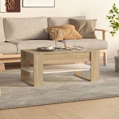 vidaXL Table basse blanc et chêne sonoma 102x55x45cm bois d'ingénierie